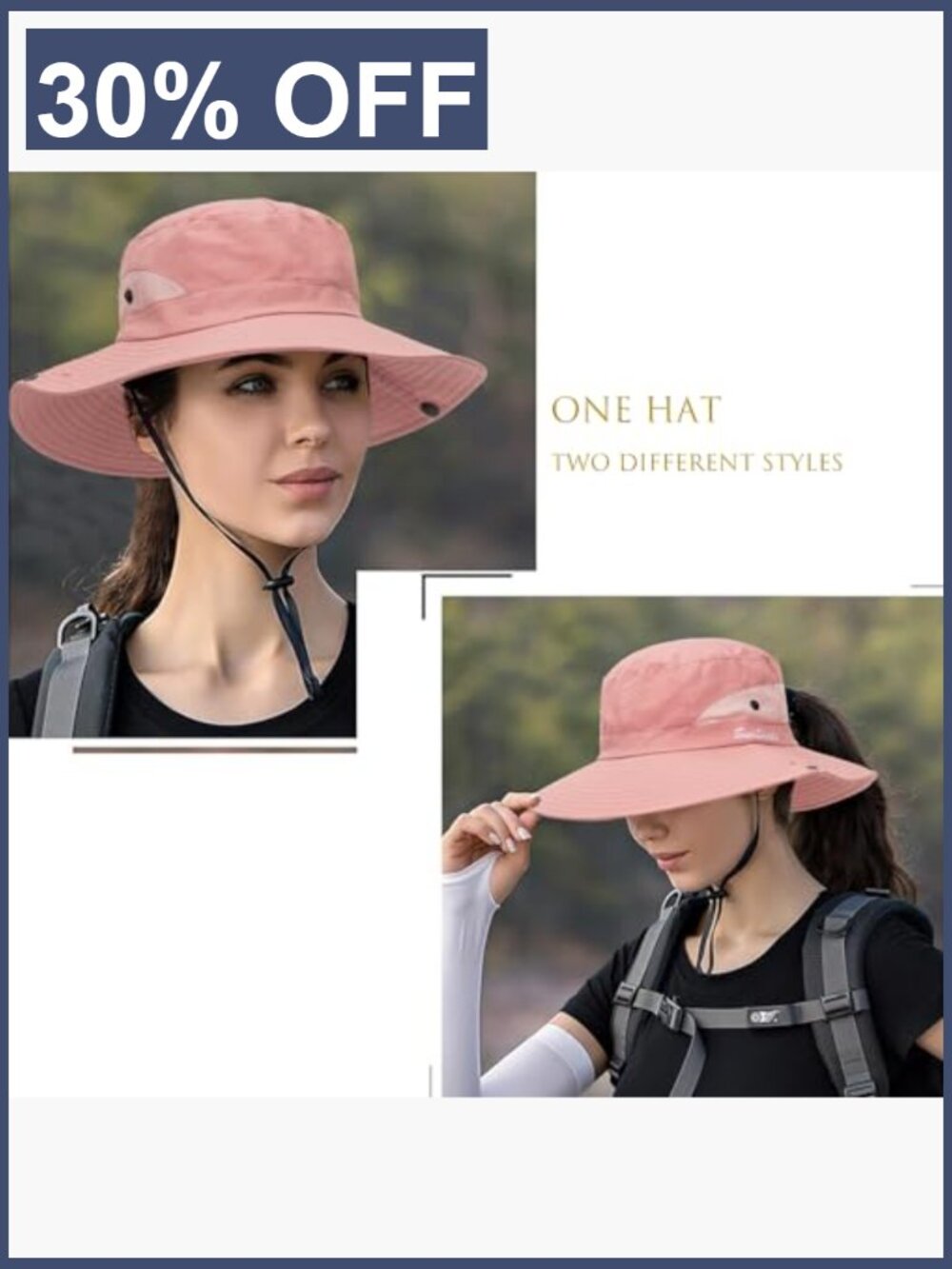 Women's Wide Brim Sun Hat with Ponytail Hole Packable Mesh Bucket Hat UV - Picture 4 of 7